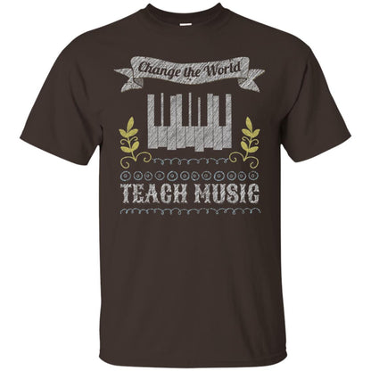 Piano Teacher Shirts Change World Teach Music Dark Chocolate