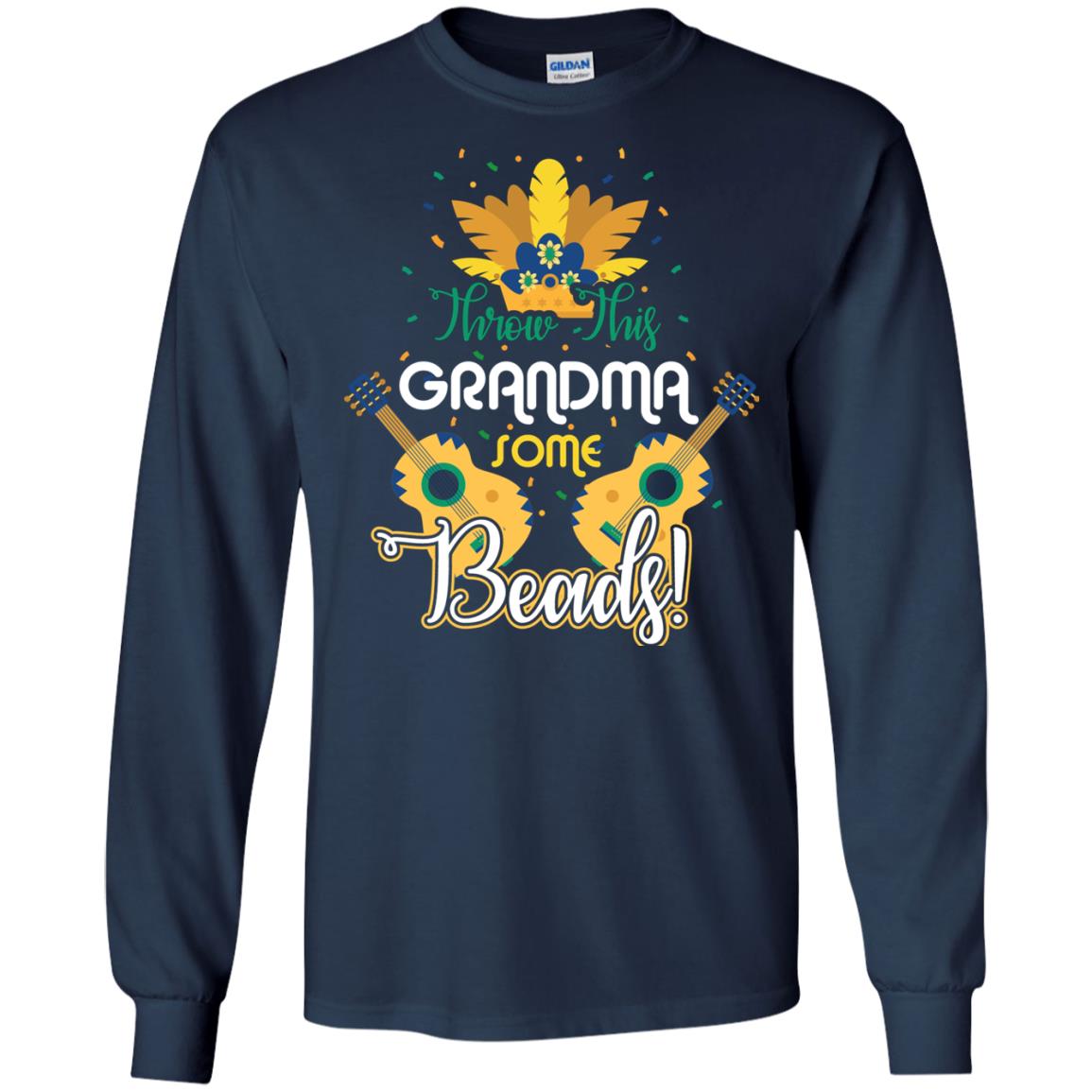Mardi Gras T-shirt Throw This Grandma Some Beads Navy