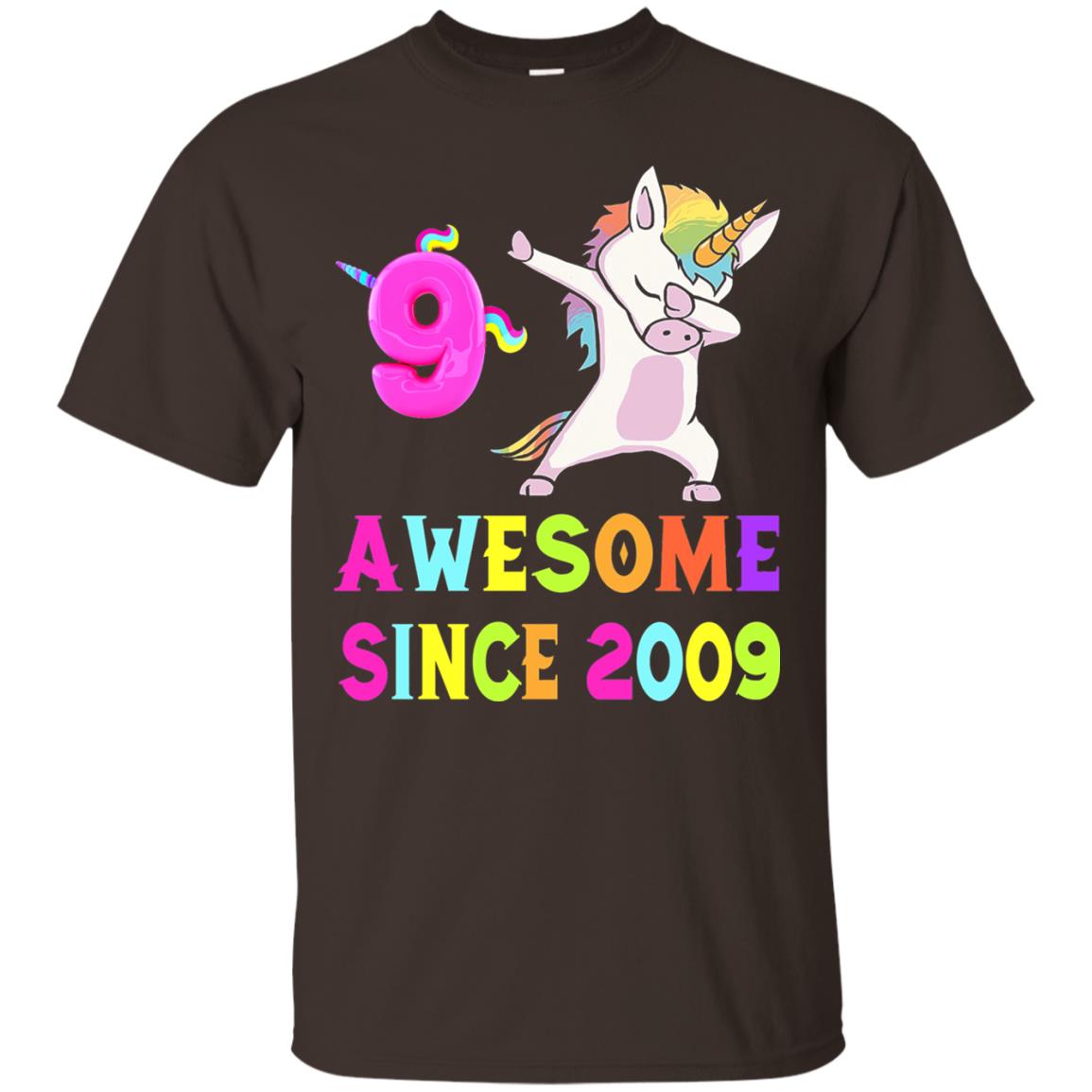 Unicorn Dabbing Awesome Since 2009 9th Birthday T-shirt Dark Chocolate
