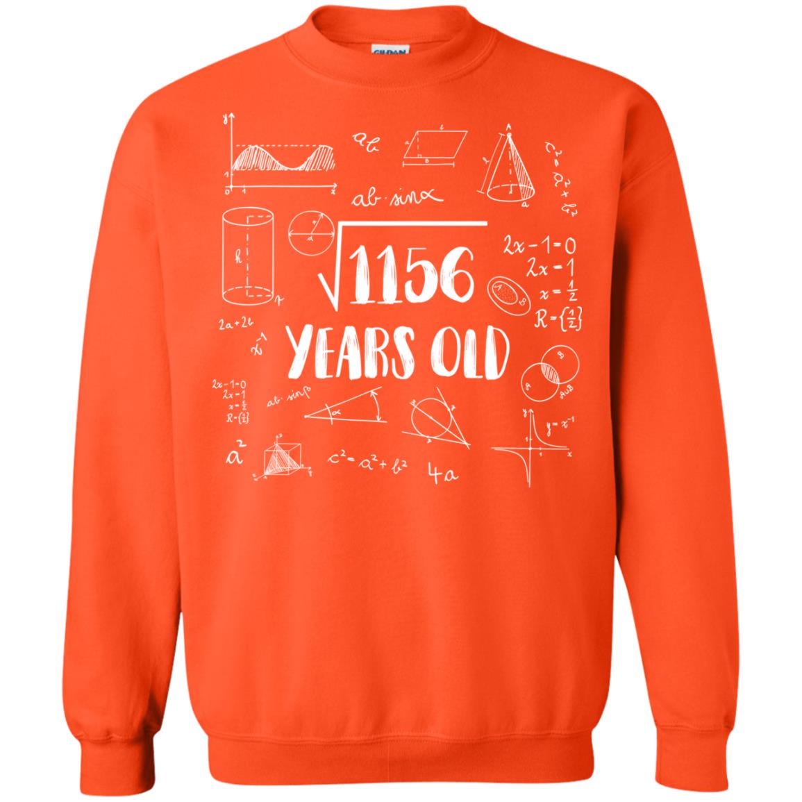 Square Root Of 1156 34th Birthday 34 Years Old Math T-shirt Orange