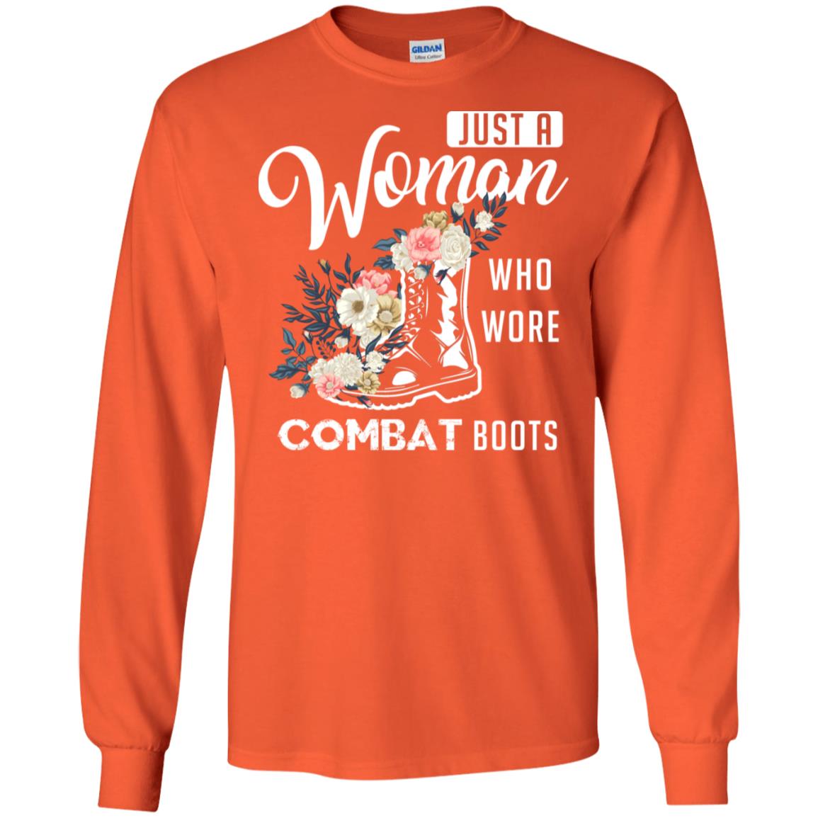 Just A Woman Who More Combat Boots Female Veteran T-shirt Orange