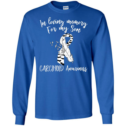 In Loving Memory For My Son Carcinoid Awarenss Zebra Stripe Ribbons Shirt Royal