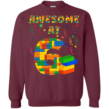 Awesome At 6 Age 6 Six Blocks Bricks Theme Shirt Maroon
