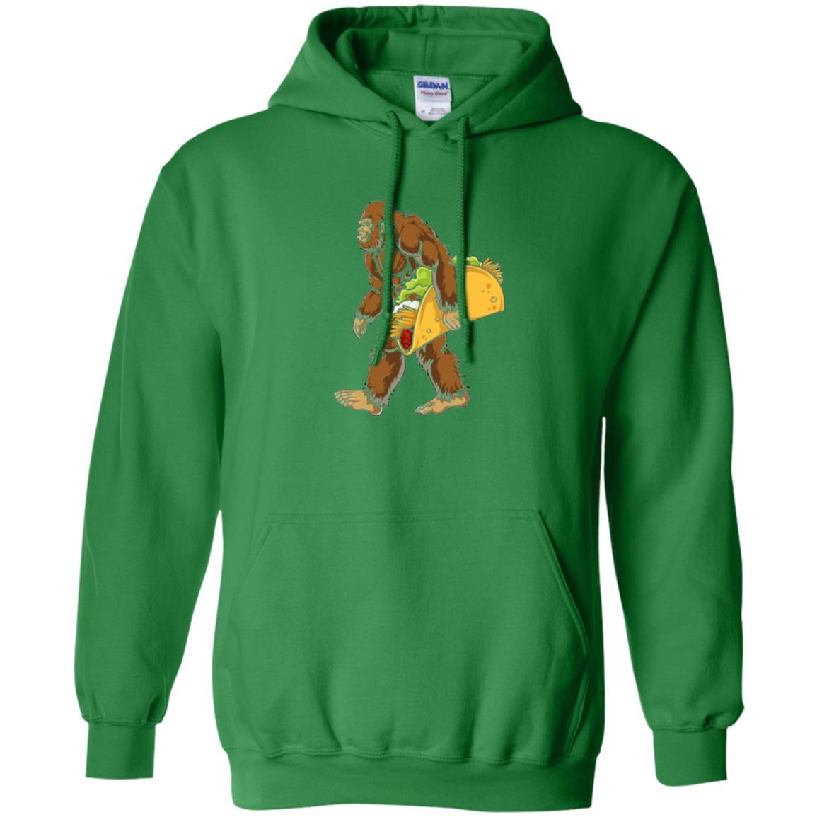 Camping T-shirt Bigfoot Sasquatch Carrying Taco Irish Green