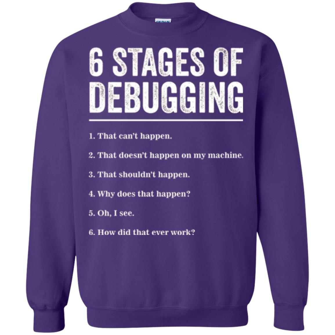 Programmer T-shirt 6 Stages Of Debugging Purple