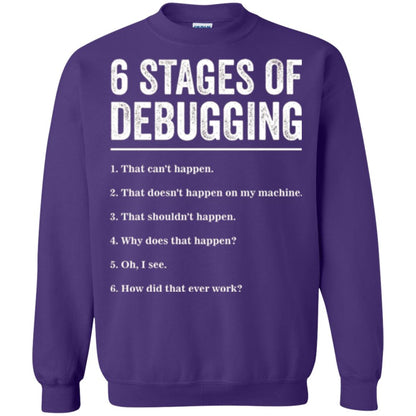 Programmer T-shirt 6 Stages Of Debugging Purple