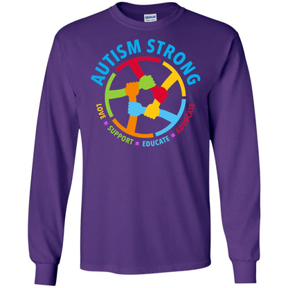Autism Strong Love Support Educate Advocate Autism Awareness T-shirt Purple