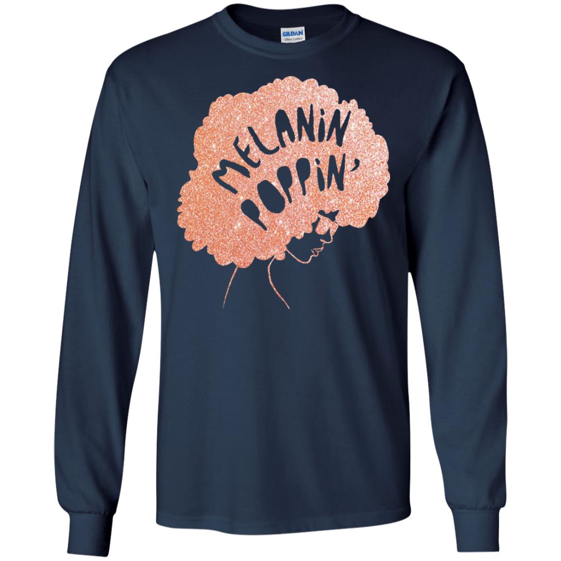 Melanin Poppin Black Beauty African Pride Rose Gold T-shirt Navy