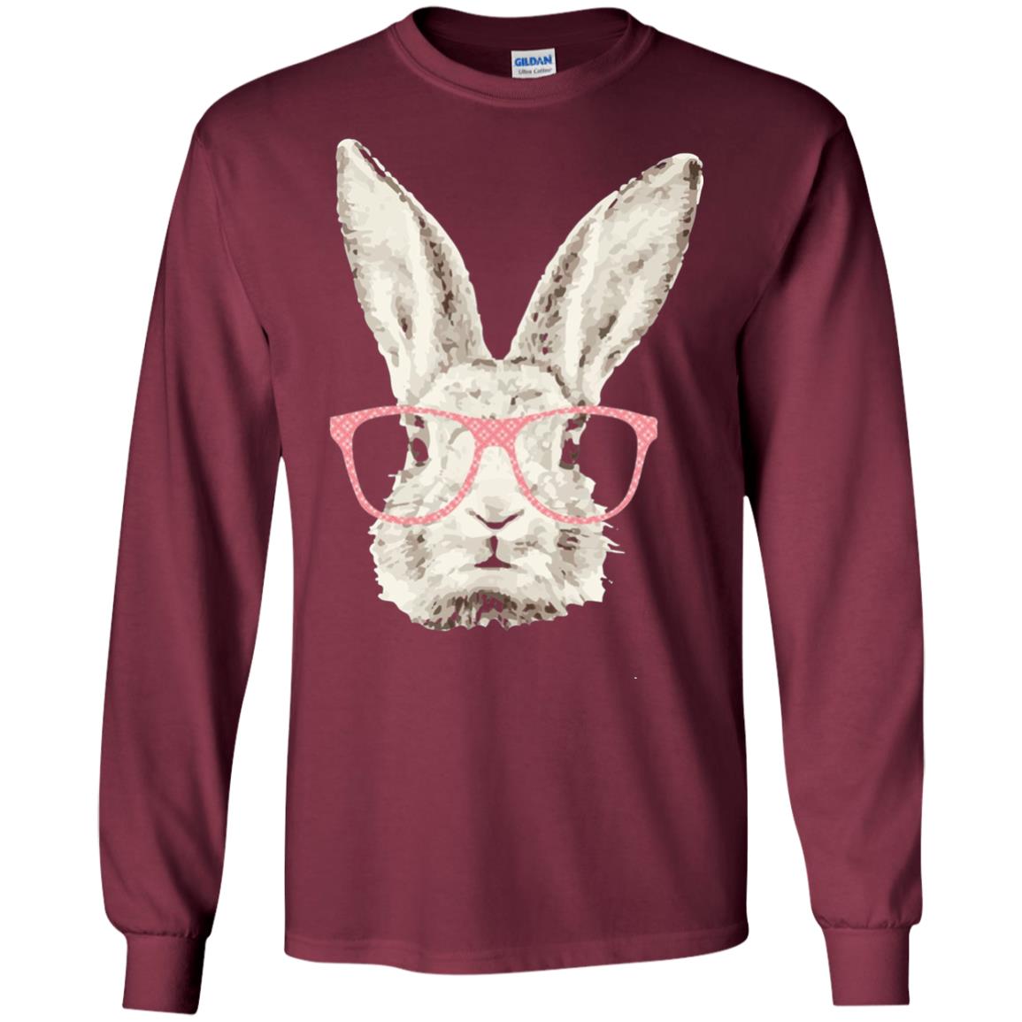 Easter Bunny Rabbit Pink Glasses Funny Hipster Shirt Maroon