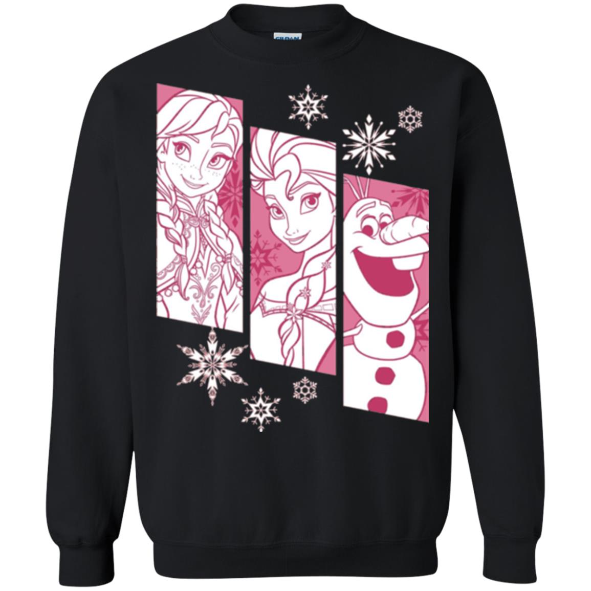 Frozen Anna Elsa Olaf Snowflake Panel Graphic T-shirt Black