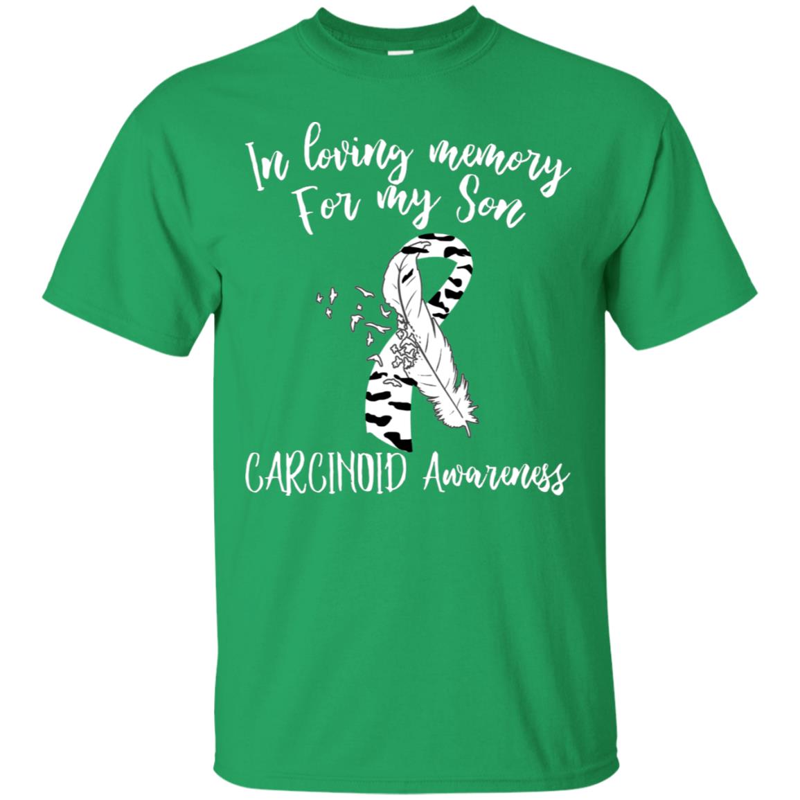 In Loving Memory For My Son Carcinoid Awarenss Zebra Stripe Ribbons Shirt Irish Green