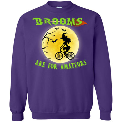 Brooms Are For Amateurs Witches Ride A Bicycle Funny Halloween Shirt Purple