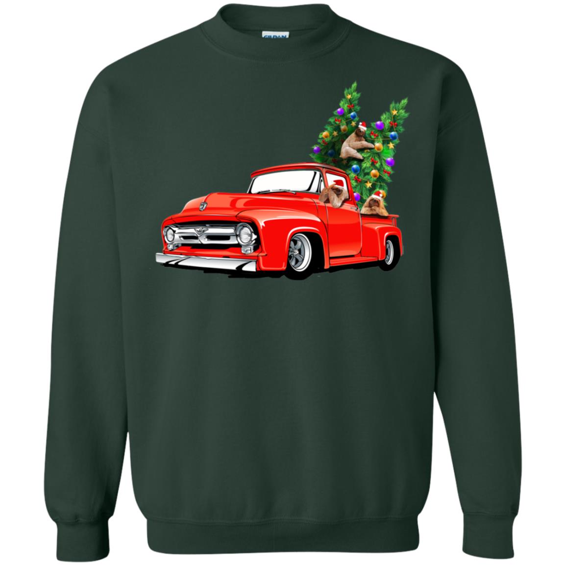 Christmas Tree And Sloths On Car X-mas Gift Shirt Forest Green