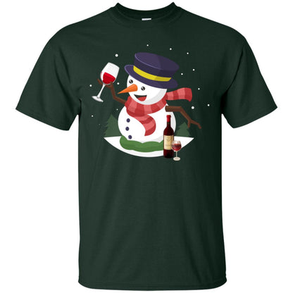 Snowman Cheer Up Wine Drinking Lovers Merry X-mas Gift Shirt Forest