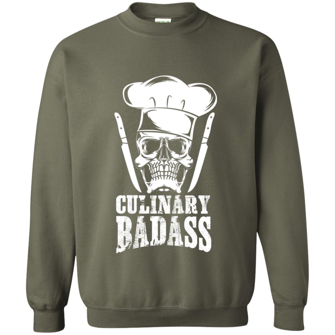 Culinary Badass Funny Chef Skull Knifes Cooking Tshirt Military Green