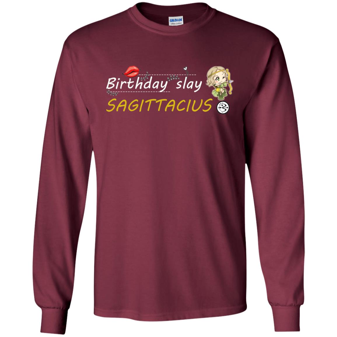 Cute Sagittarius Girl Birthday Lip Slay T-shirt Maroon