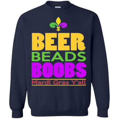 Funny Mardi Gras T-shirt Beer Beads Boobs Mardi Gras Y_all Navy