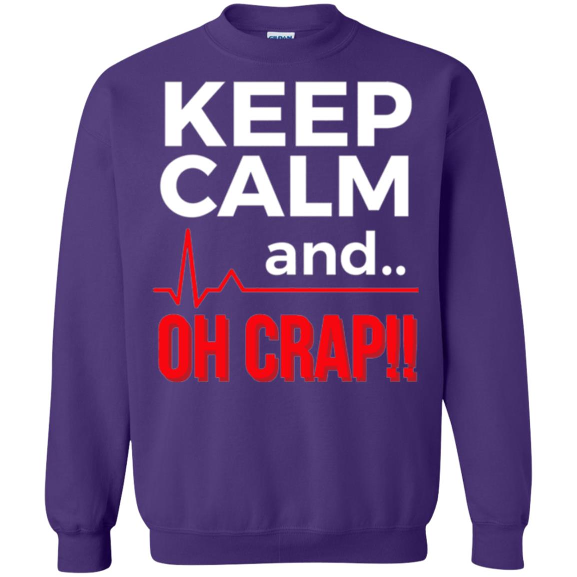 Funny Emergency Room T-shirt Keep Calm Oh Crap Flatline Purple