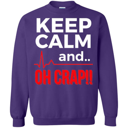 Funny Emergency Room T-shirt Keep Calm Oh Crap Flatline Purple