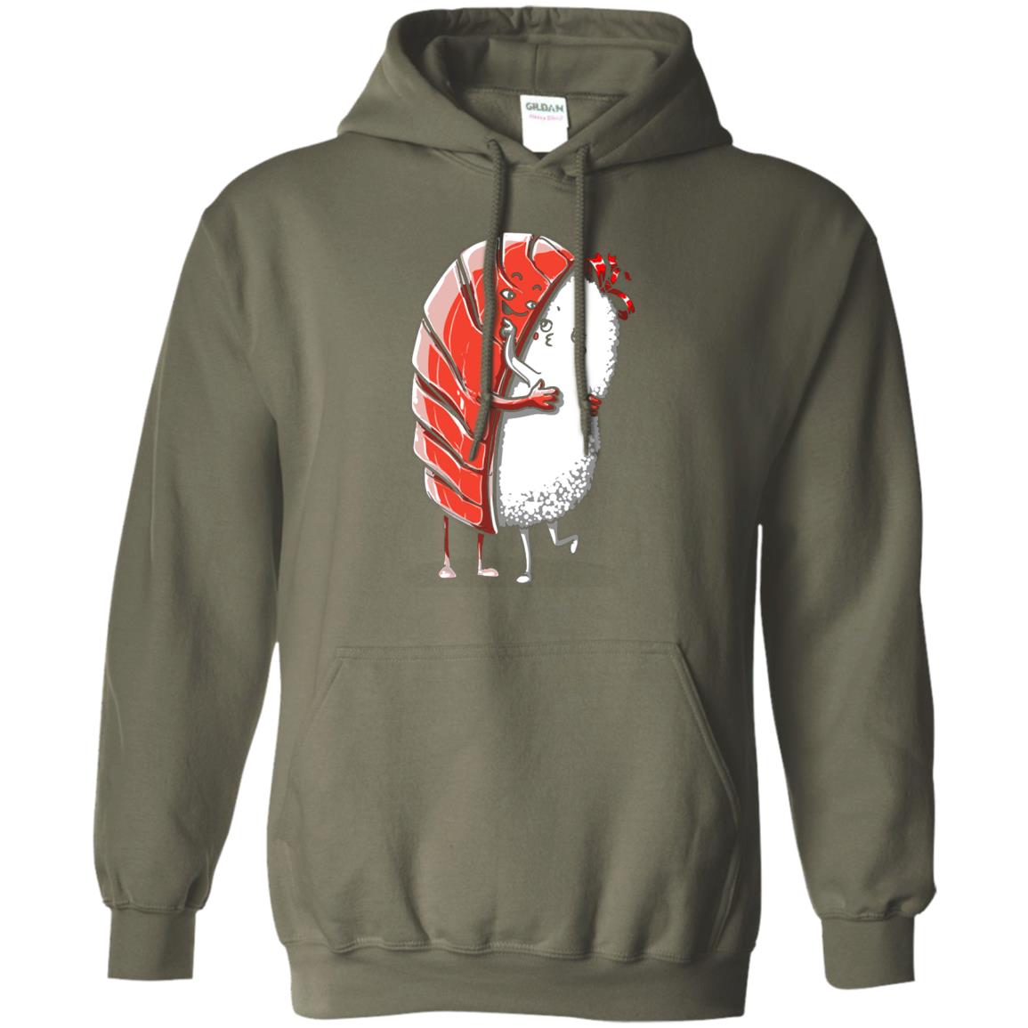 Sushi Lover T-shirt Salmon Sashimi Sushi Hug Love Military Green
