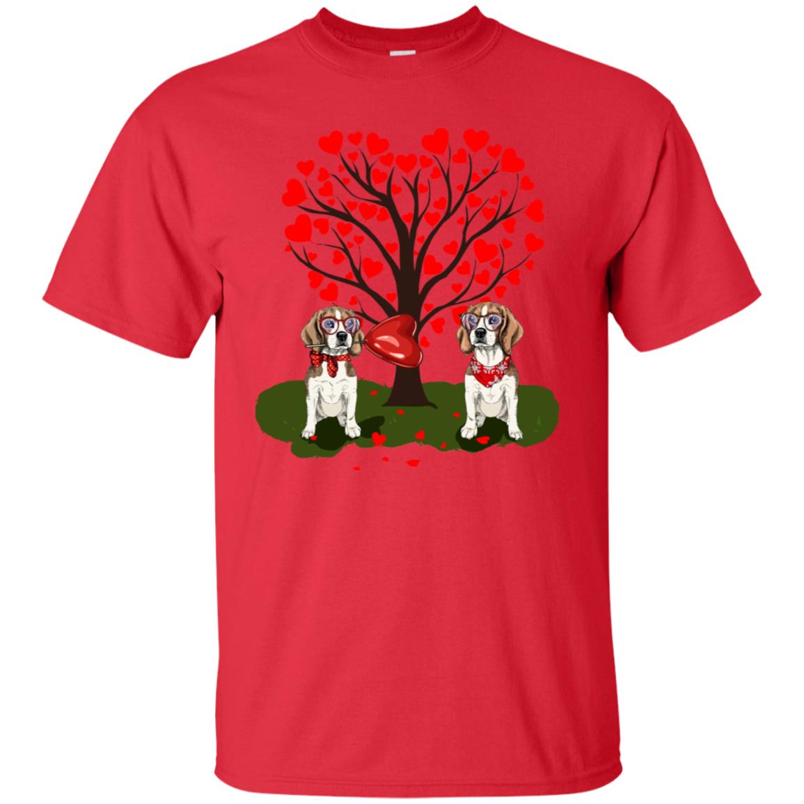 Valentine Beagle Couple Heart Tree Shirt Red