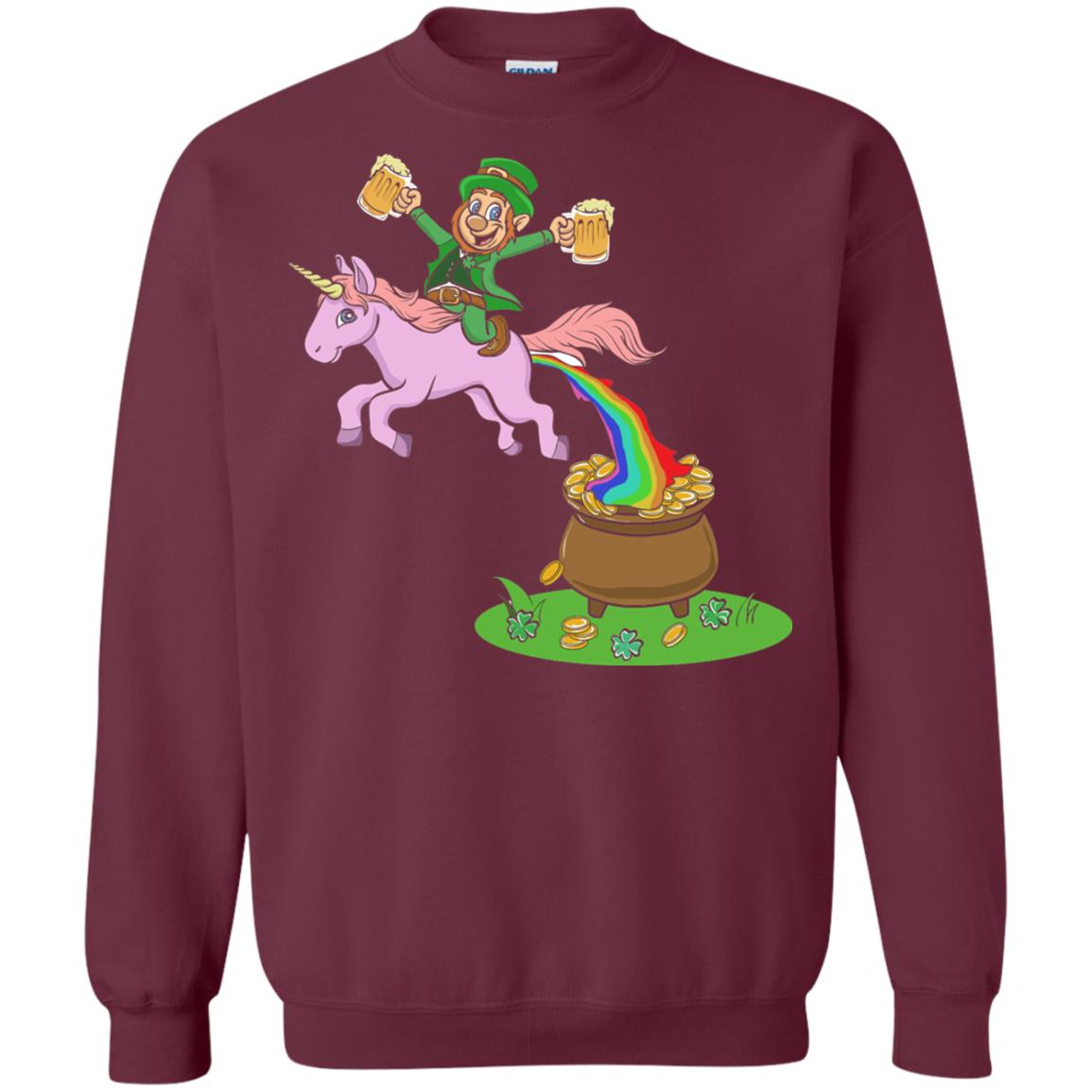 Leprechaun Riding A Unicorn Funny St Patricks Day T-shirt Maroon