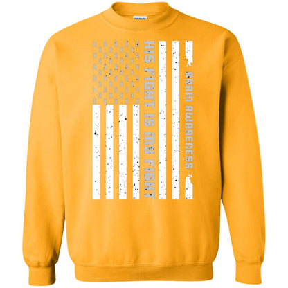 Brain Awareness His Fight Is My Fight Grey Ribbon Stars Flag Of Usa Shirt Gold