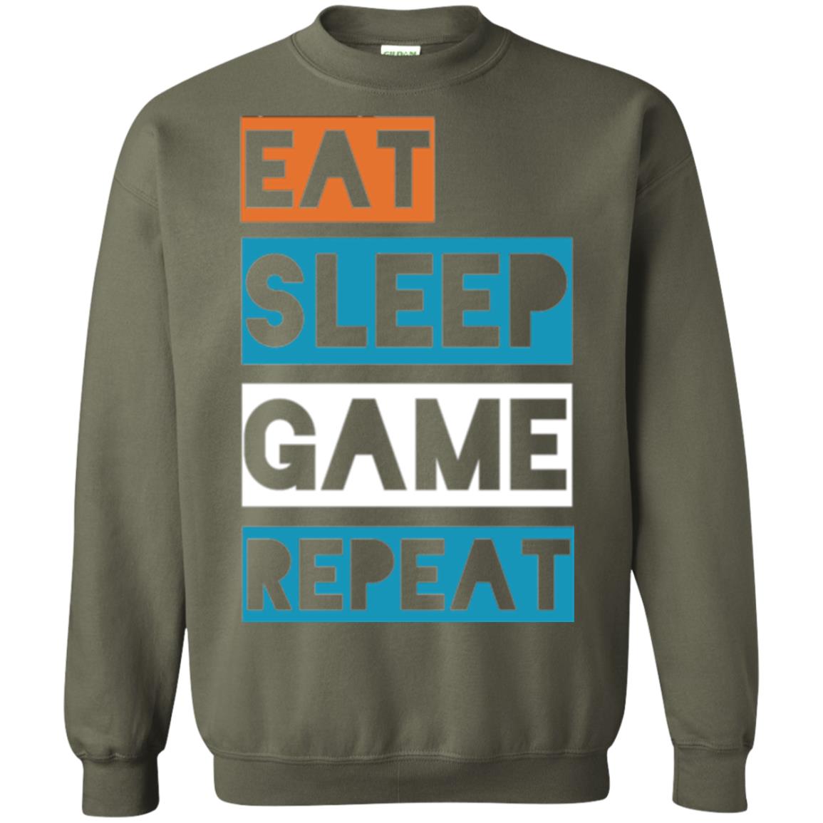Eat Sleep Game Repeat Video Gamer Player T-shirt Military Green