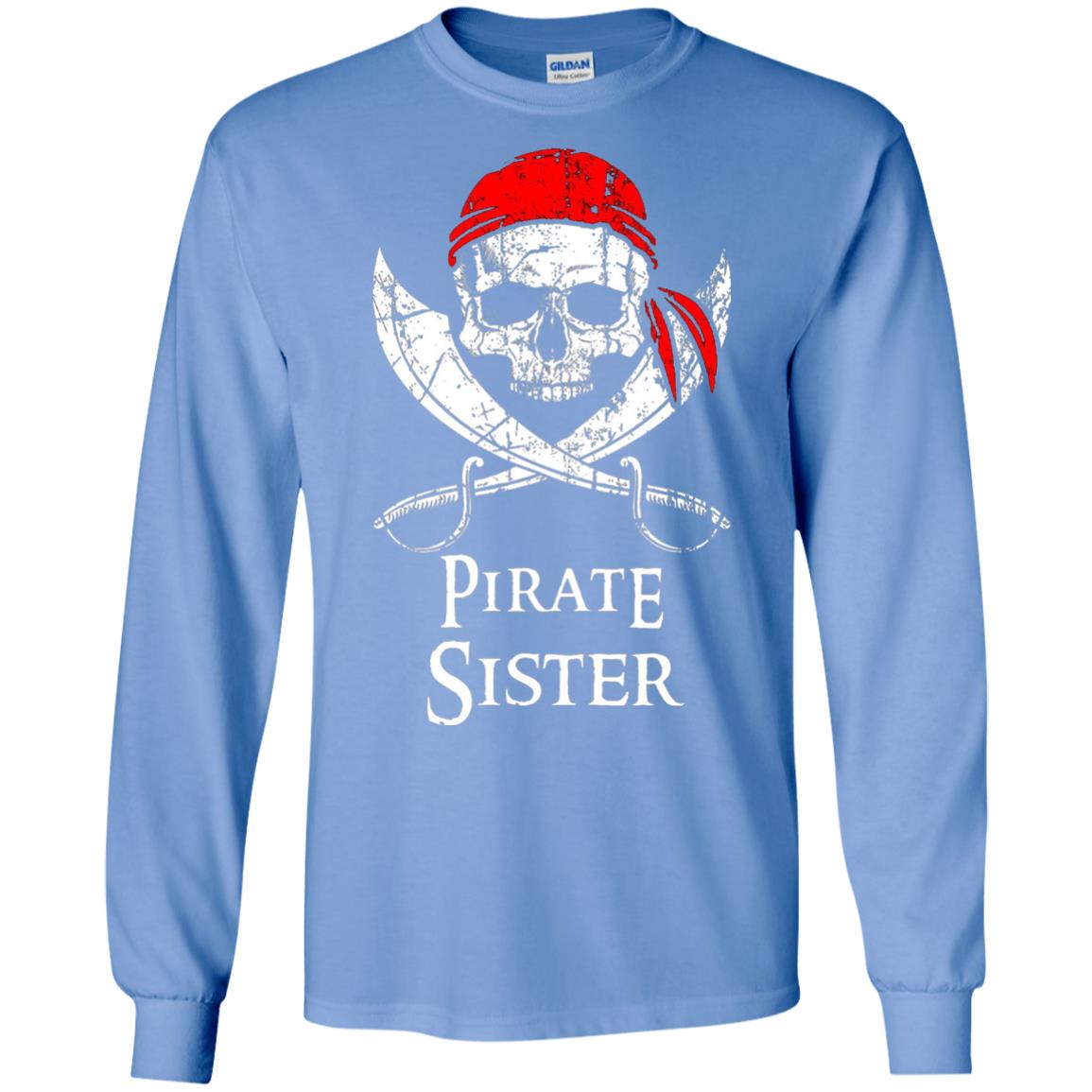 Family T-shirt Pirate Sister Jolly Roger Skull Crossbones Carolina Blue