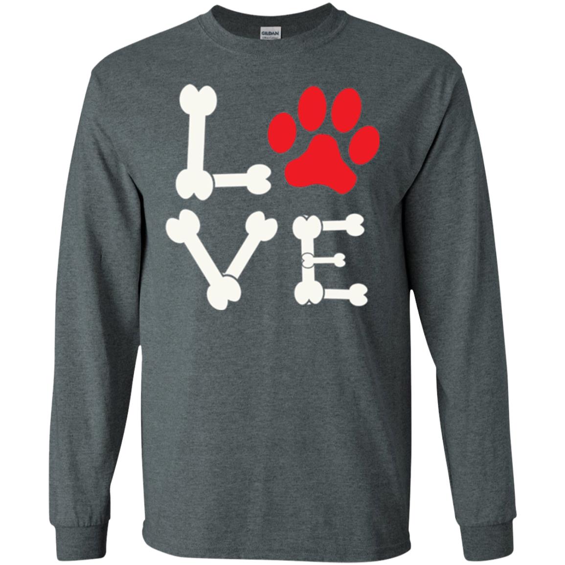 Love My Dog Red Pawprint Dog Bones T-shirt Dark Heather