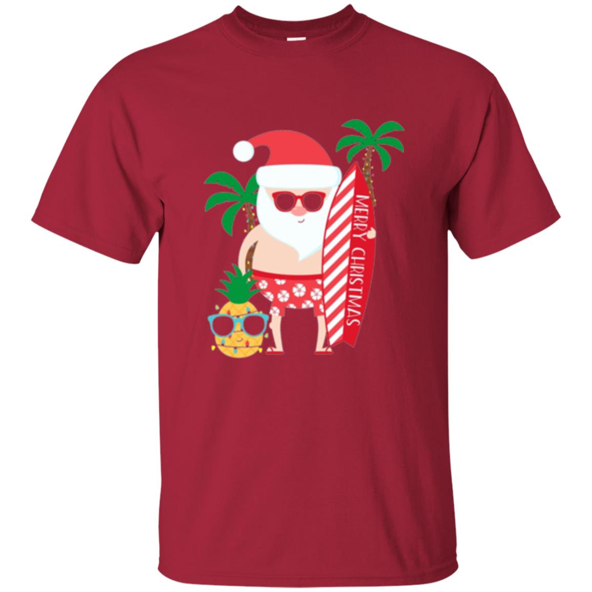 Christmas T-shirt Santa Claus Surfing Hawaiian Cardinal