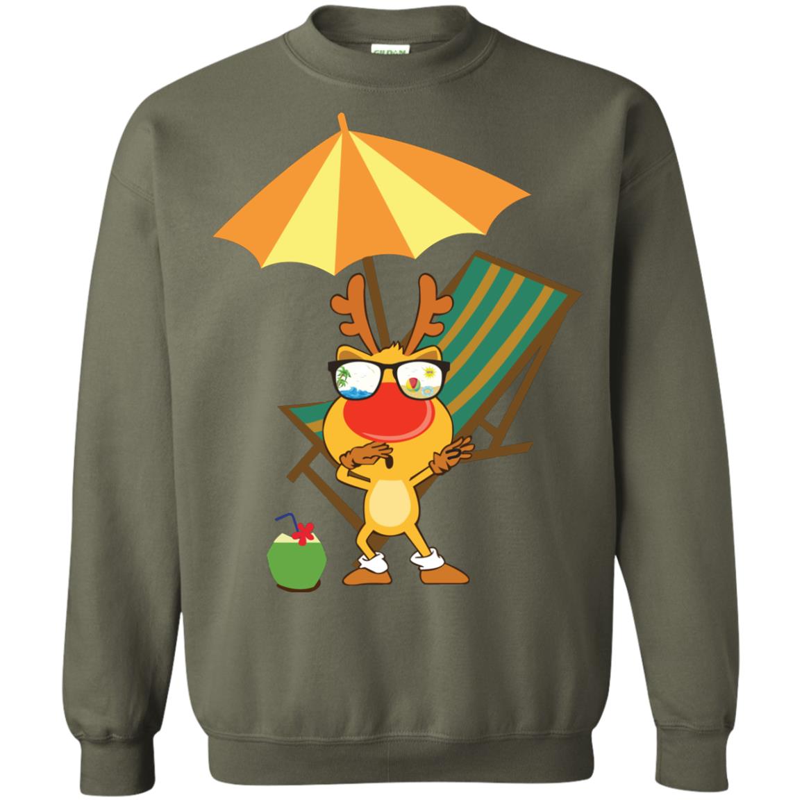 Dabbing Reindeer With Sunglasses Celebrate Xmas In July 2018 Shirt Military Green