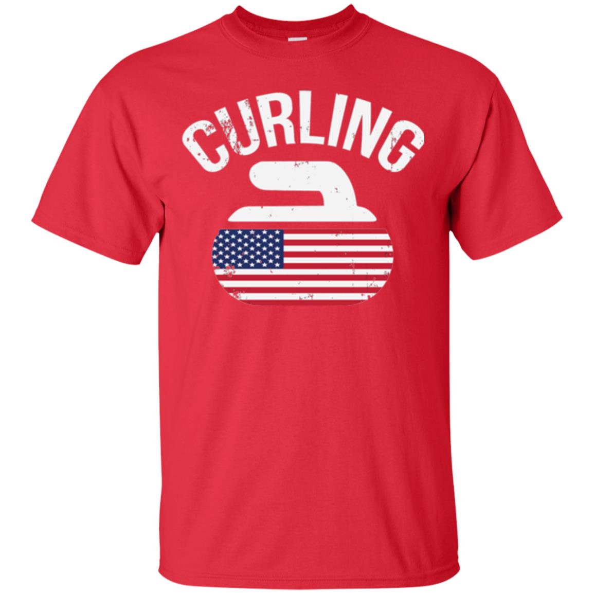 Usa Red White And Blue American Flag Curling Stone T-shirt Red