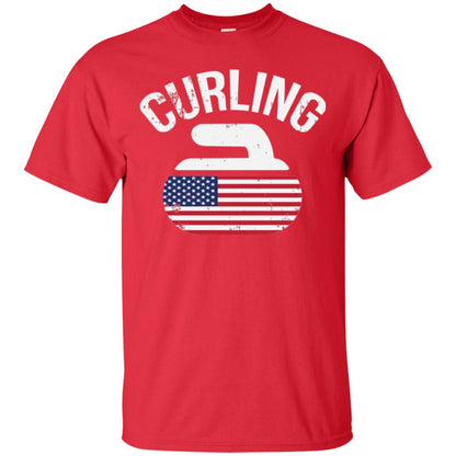 Usa Red White And Blue American Flag Curling Stone T-shirt Red