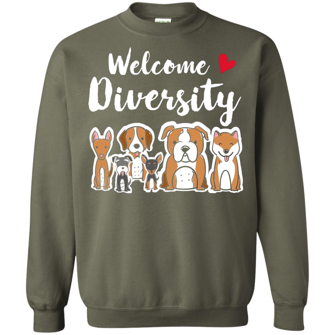 Dog Lover T-shirt Welcome Diversity Military Green