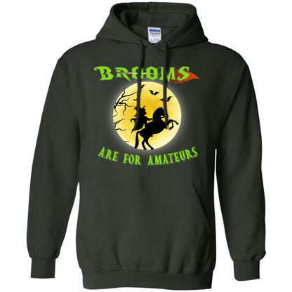 Brooms Are For Amateurs Witches Ride A Horse Funny Halloween Shirt Forest Green