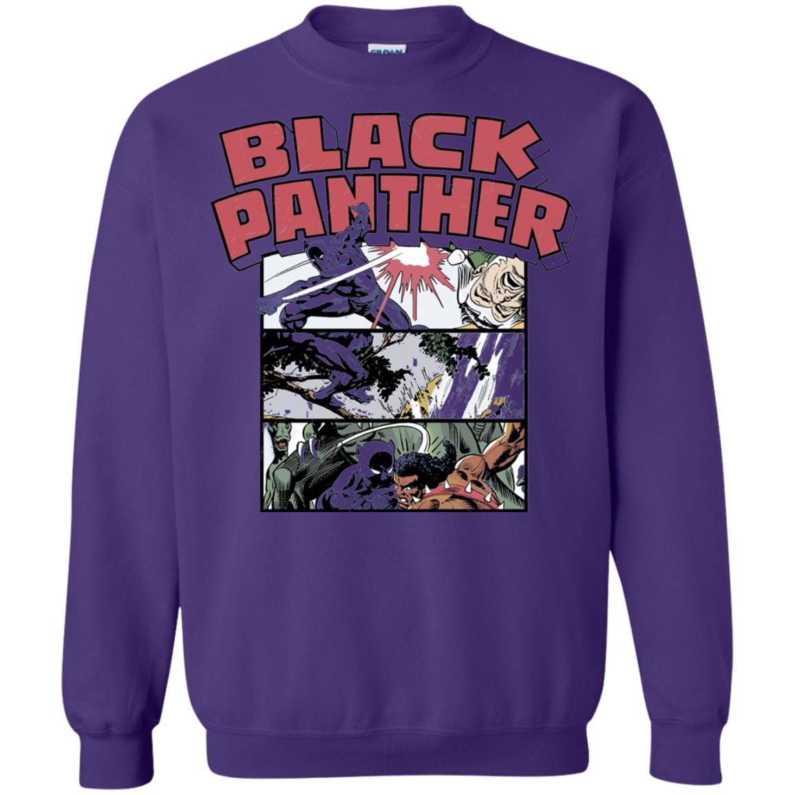 Black Panther Retro Comic Stacked Panel Art T-shirt Purple