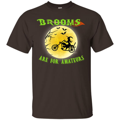 Brooms Are For Amateurs Witches Ride A Motorcycle Funny Halloween Shirt Dark Chocolate