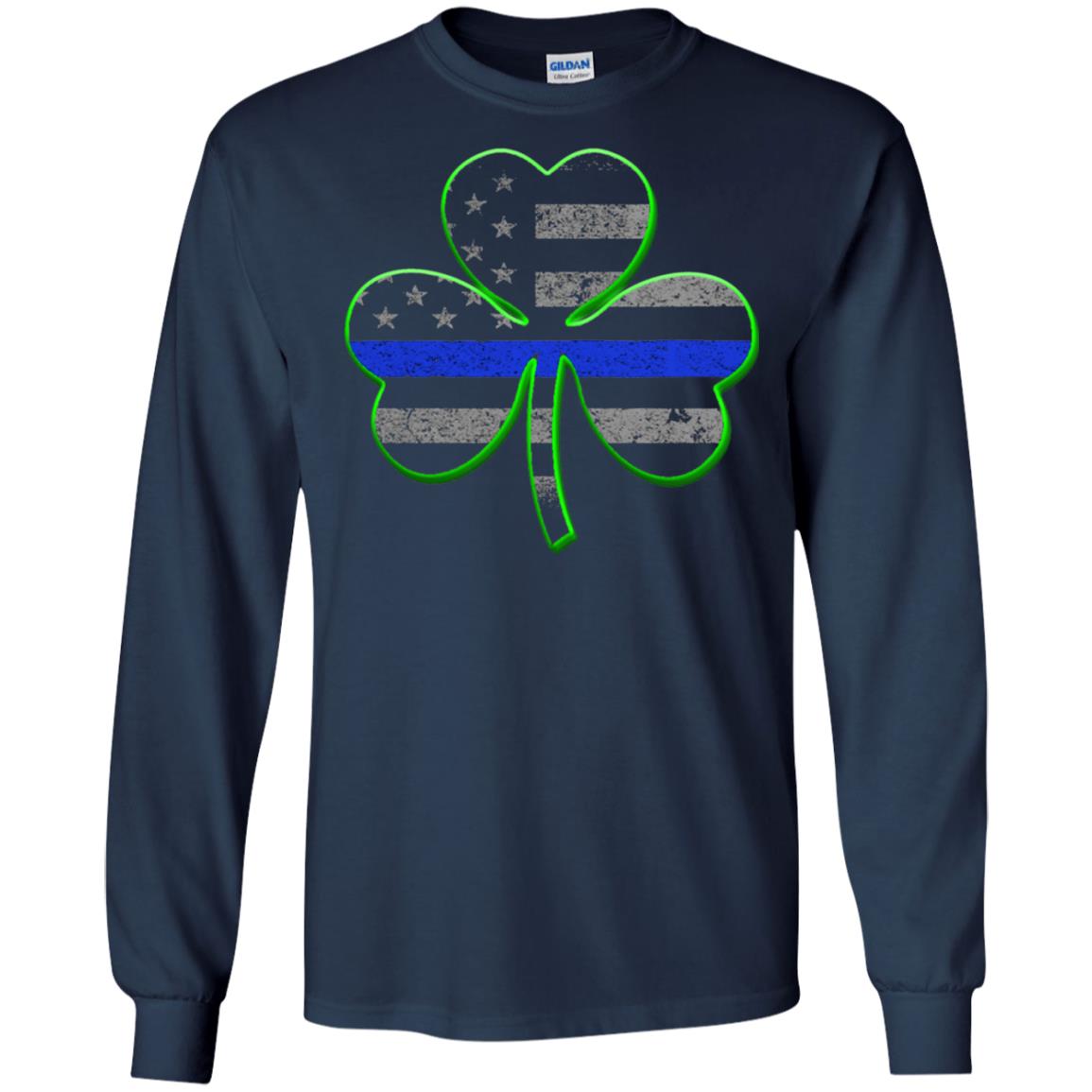 Thin Blue Line St Patrick_s Day Clover T-shirt Navy