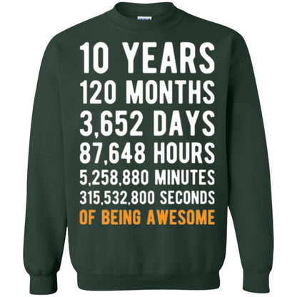 Birthday T-shirt 10 Years Old Of Being Awesome Forest Green