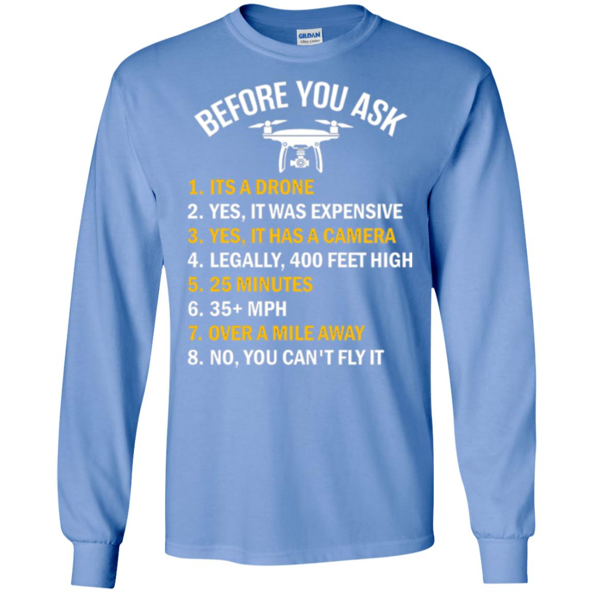 Before You Ask Funny Drone T-shirt You Can_t Fly It Carolina Blue