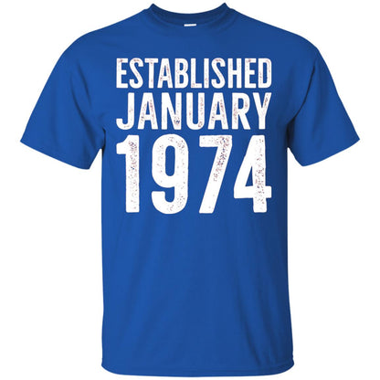 Established January 1974 43rd Birthday T-shirt Royal