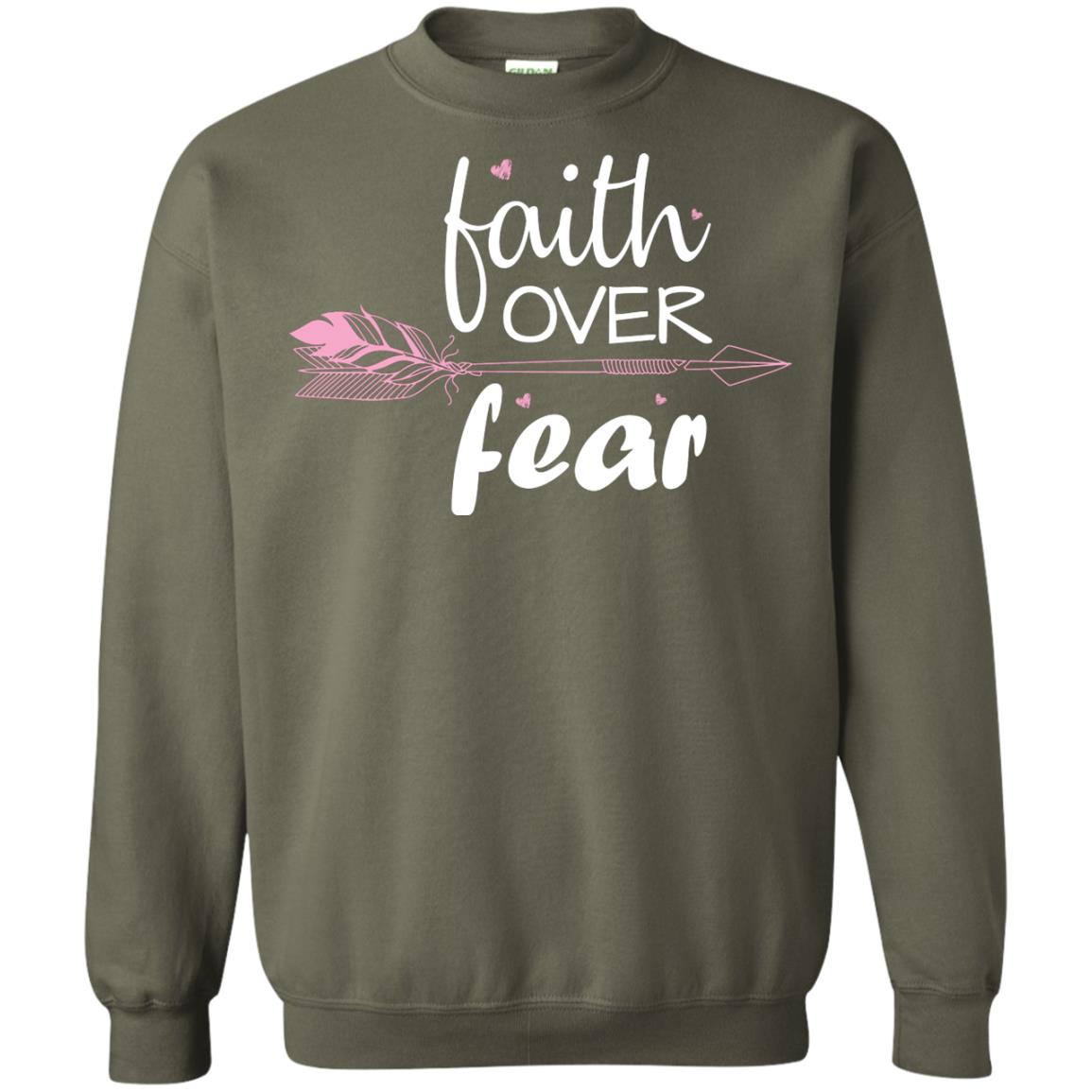 Faith Over Fear Arrow Christian Shirt Military Green