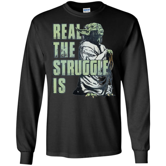 Film T-shirt Star Wars Yoda Real The Struggle Is Graphic Black