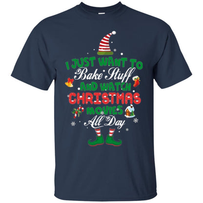 Christmas T-shirt I Just Want To Bake Stuff And Watch Christmas Movies Navy
