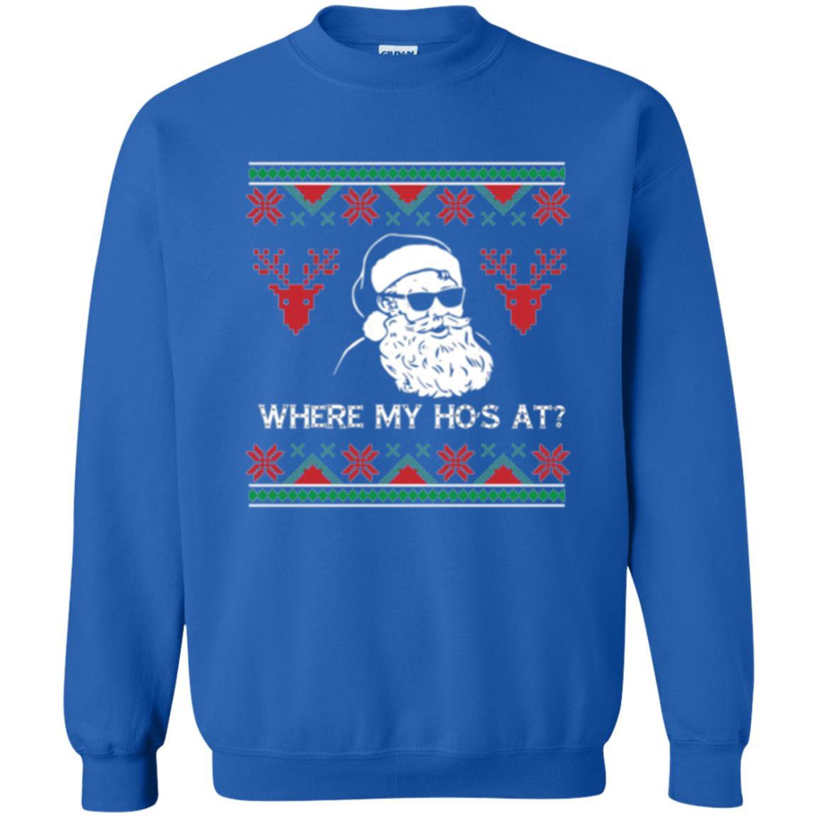 Christmas T-shirt Santa Claus Where My Hos At T-shirt Royal