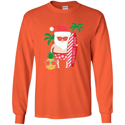 Christmas T-shirt Santa Claus Surfing Hawaiian Orange