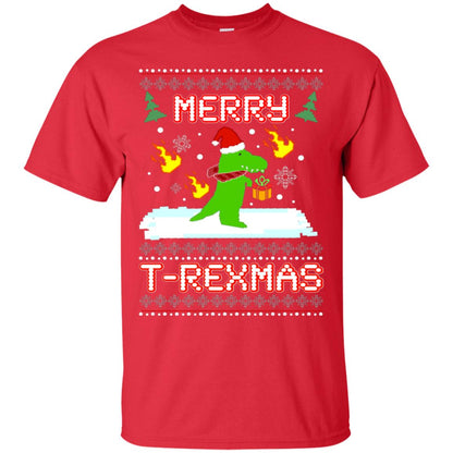 Merry T-rexmas X-mas Dinosaur Saurus Gift Shirt Red