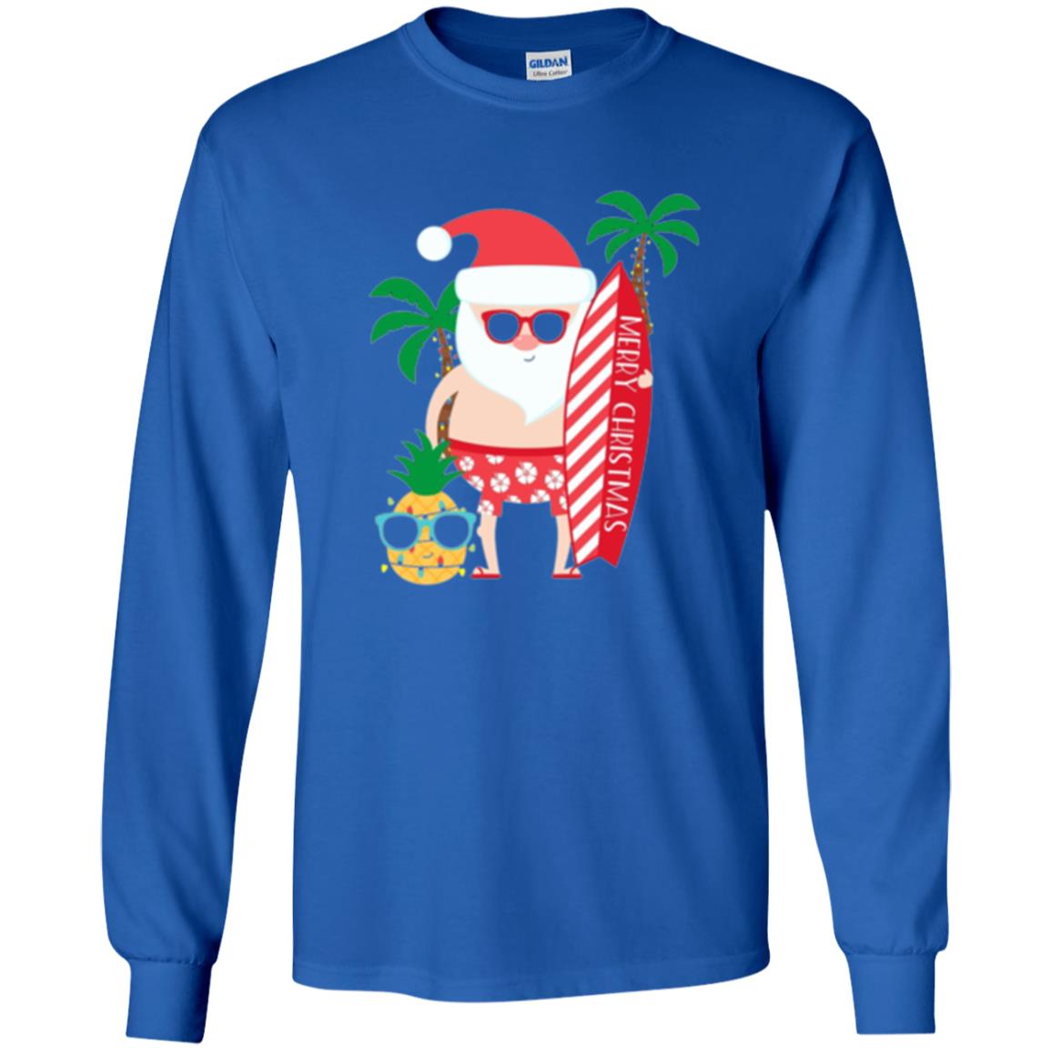 Christmas T-shirt Santa Claus Surfing Hawaiian Royal