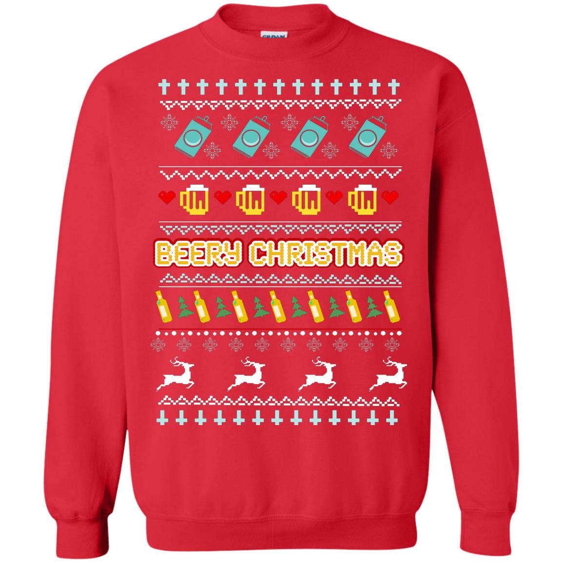 Beery Christmas Merry X-mas Beer Drinking Lovers Gift Shirt Red